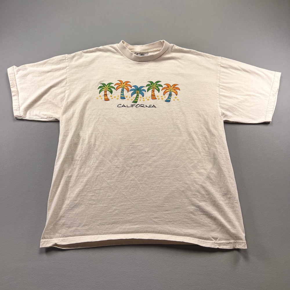 Pro Club Activewear T Shirt Womens 2XL Beige Palm Trees Graphic Print Cotton